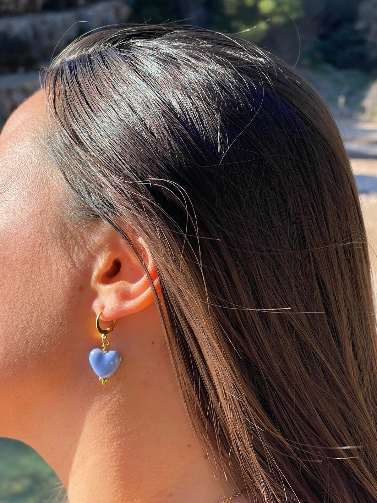 Boucles d'oreilles pendantes coeur bleu en acier inoxydable