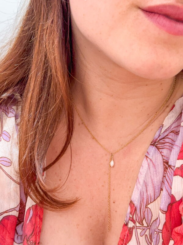 Collier en Y en acier inoxydable perle de culture