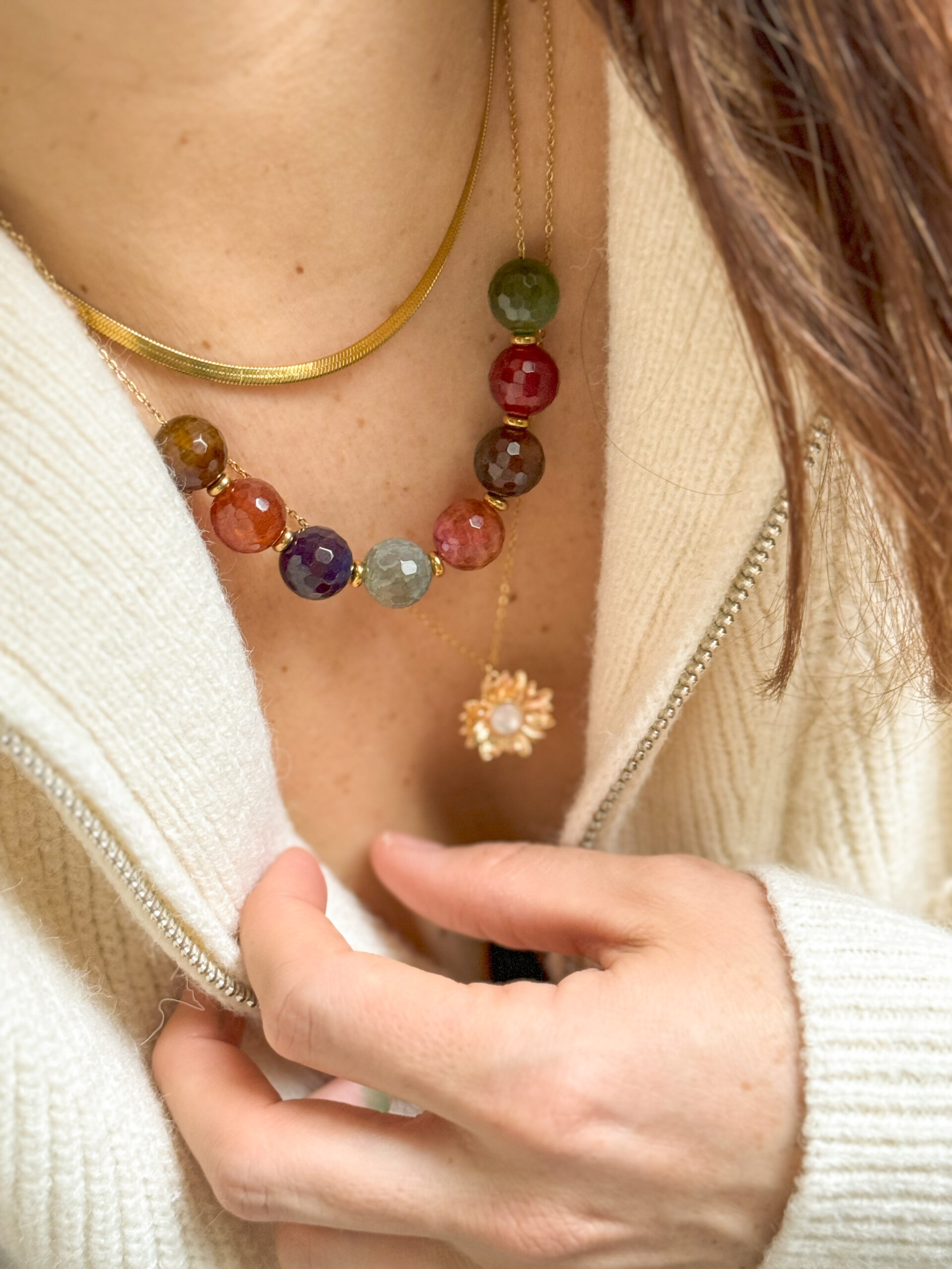 Collier grosses perles, agates crazy