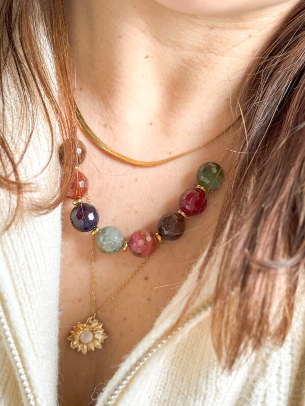 Collier grosses perles, agates crazy